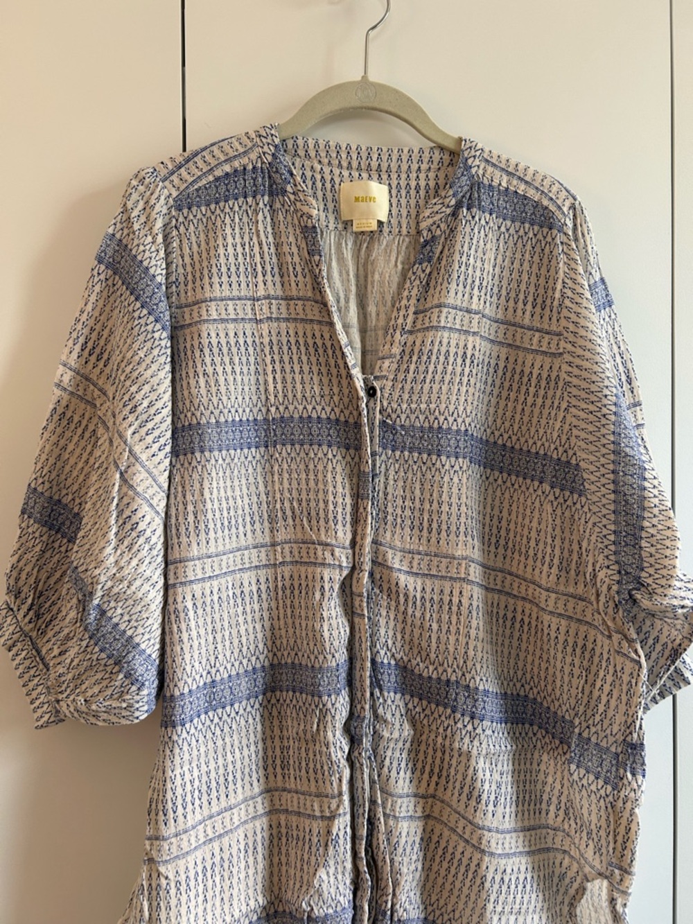 Maeve Blue & Cream Patterned Button-Front Tunic - Picture 2 of 4